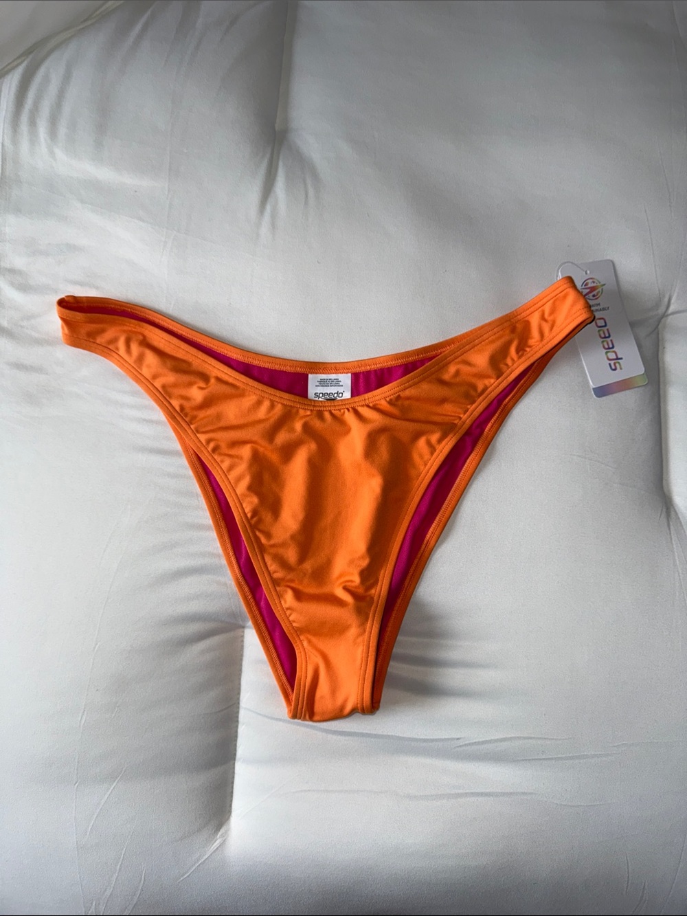 NWT Speedo Bikini Bottoms Size XL Nectarine Orange High Cut Swimwear Sustainable